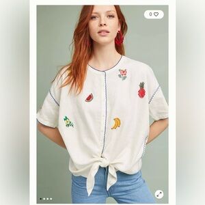 Anthropologie Fruit Embroidered Blouse